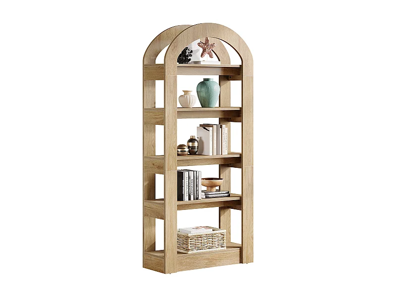 Bibliothèque à 5 étages en forme d'arc, 180 cm de haut, étagère de bureau, pour salon, rangement