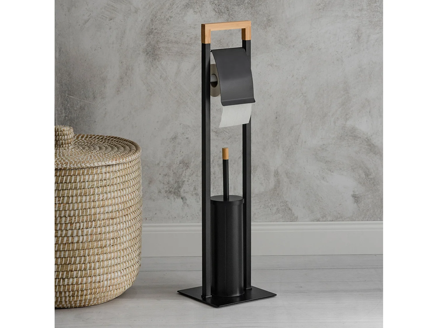 Toilettenbürstenhalter Gibo Schwarz mit Bambus
