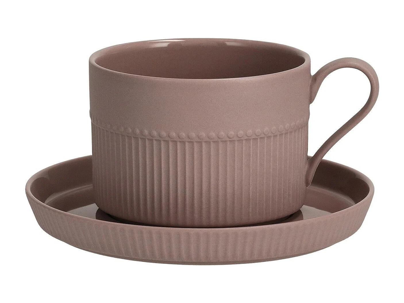 Stilvolle Porzellantasse Clare mit Untertasse Lila