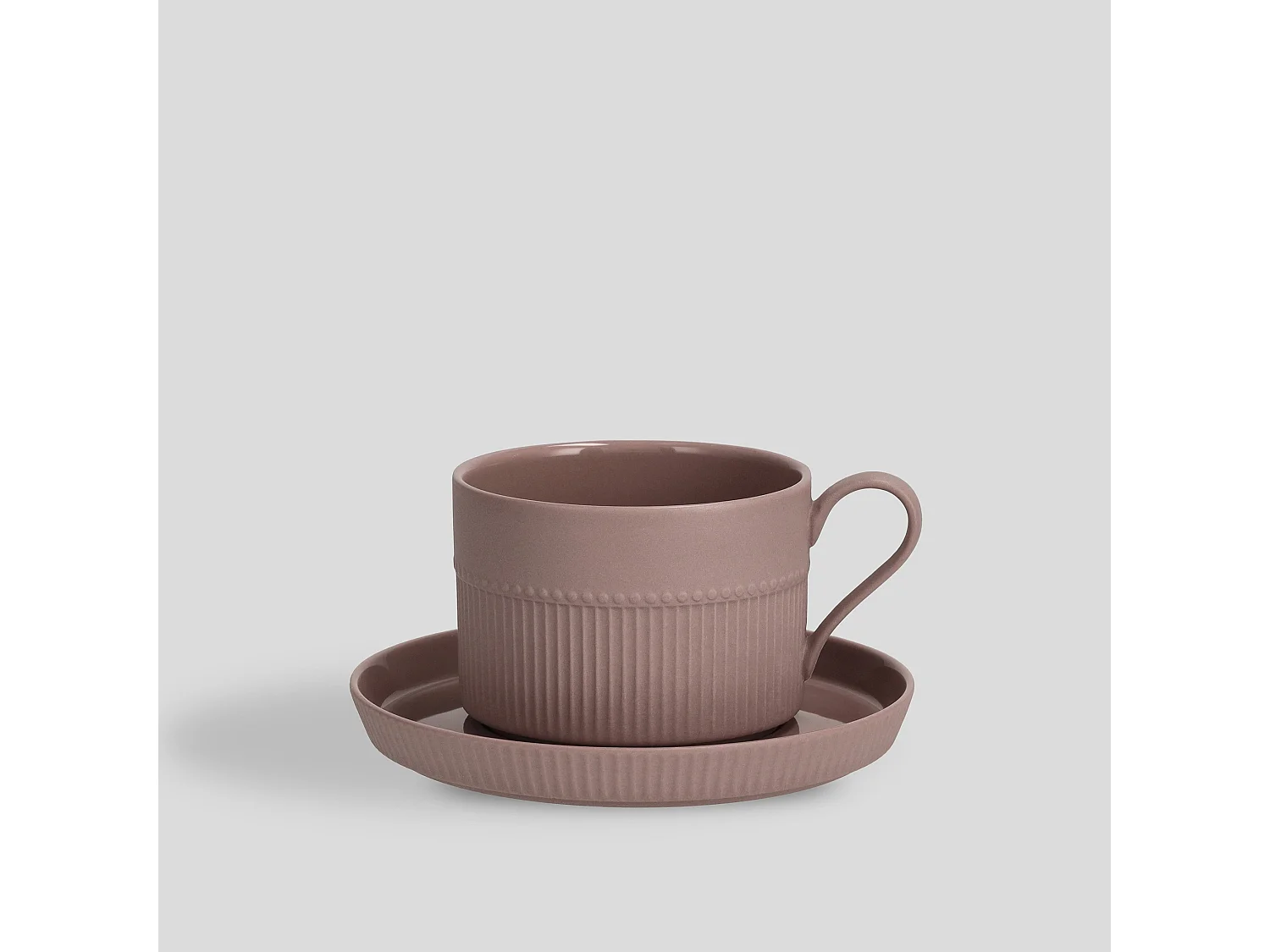 Stilvolle Porzellantasse Clare mit Untertasse Lila