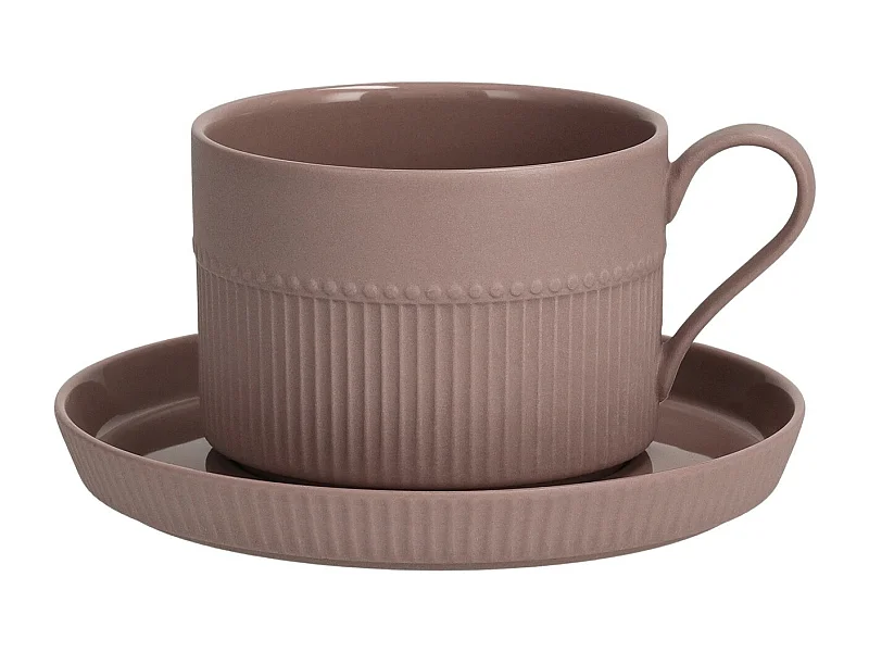 Stilvolle Porzellantasse Clare mit Untertasse Lila