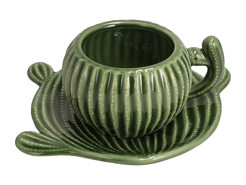Tasse Mit Untertasse Cacti Dunkelgrün 6 x 13 x 16.5