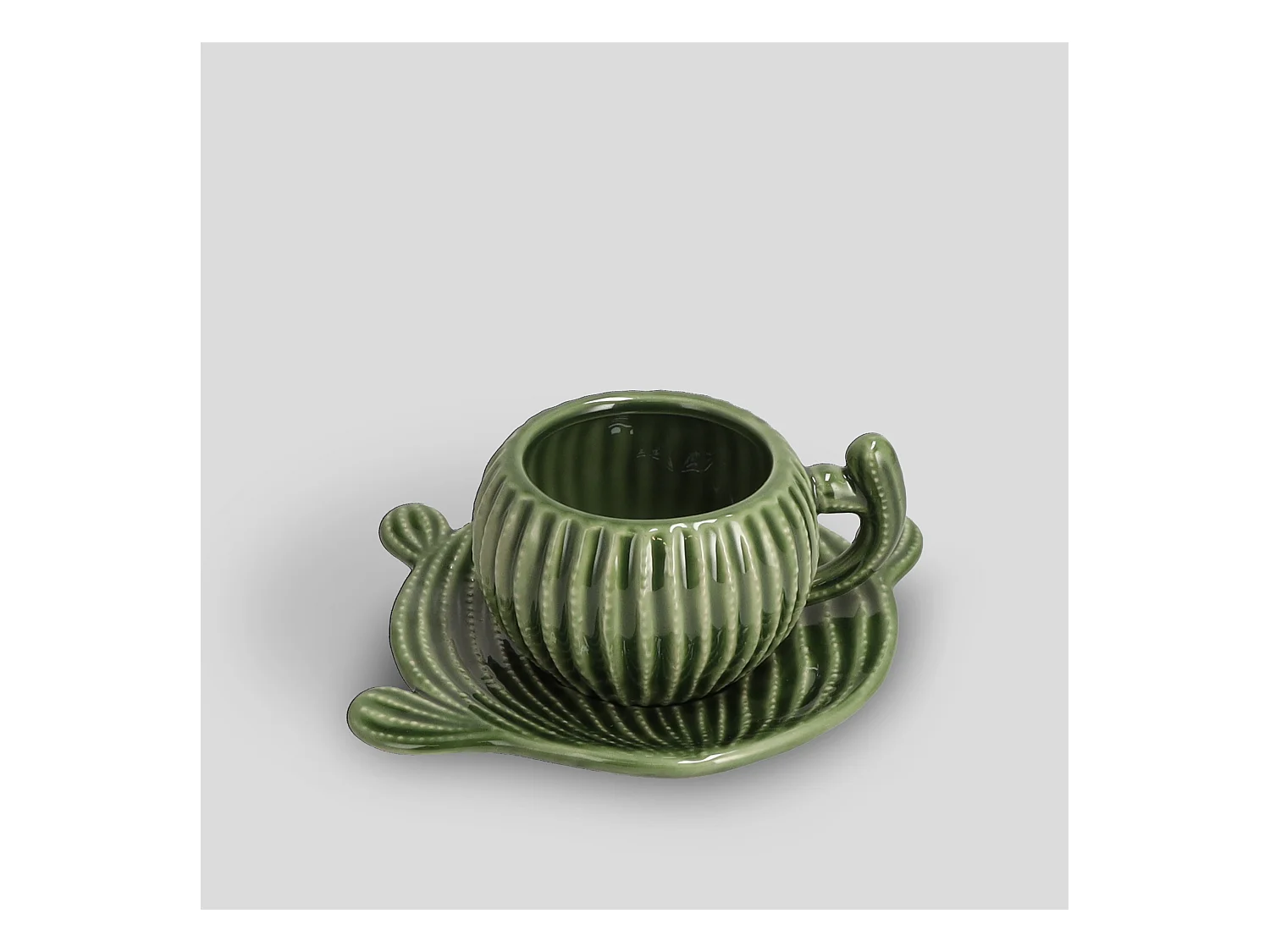 Tasse Mit Untertasse Cacti Dunkelgrün 6 x 13 x 16.5