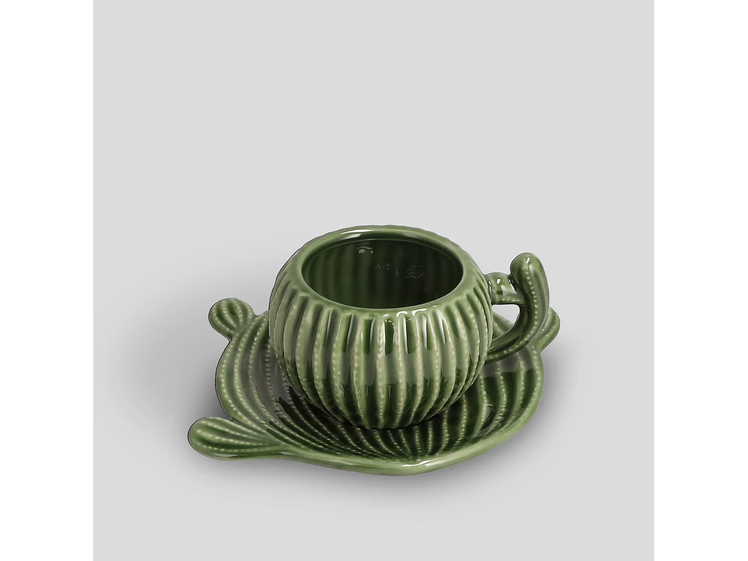 Tasse Mit Untertasse Cacti Dunkelgrün 6 x 13 x 16.5