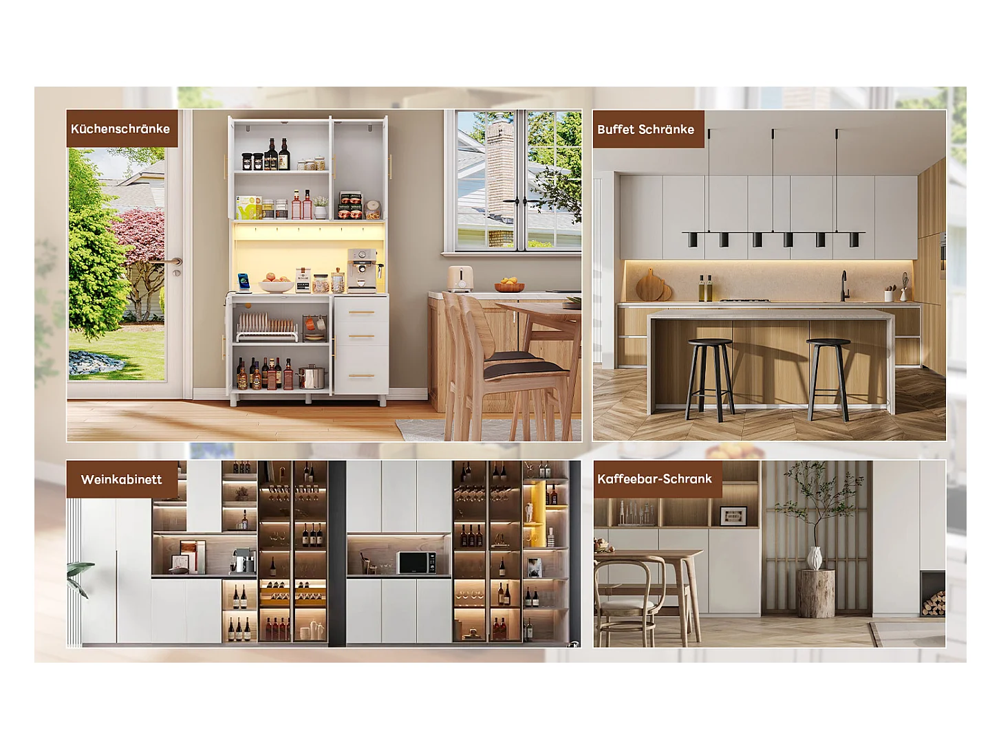 Keuken dressoir met LED's - 100 x 40 x 183 cm - met USB + stopcontacten + verstelbare planken + 3 lades - MDF - wit