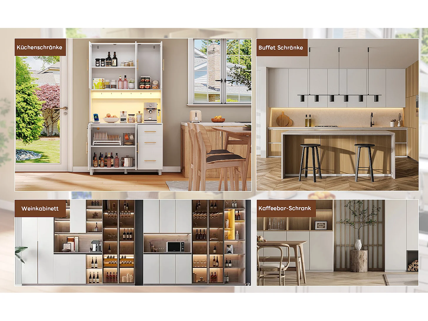 Aparador de cozinha com LEDs - 100 x 40 x 183 cm - com USB + tomadas + prateleiras reguláveis ​​+ 3 gavetas - MDF - branco