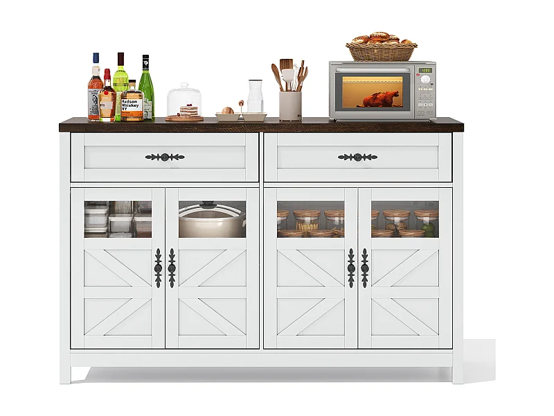 Buffet de salle avec rangement -  140 x 90 x 39 cm -  avec 4 portes + 2 grands tiroirs - MDF - blanc