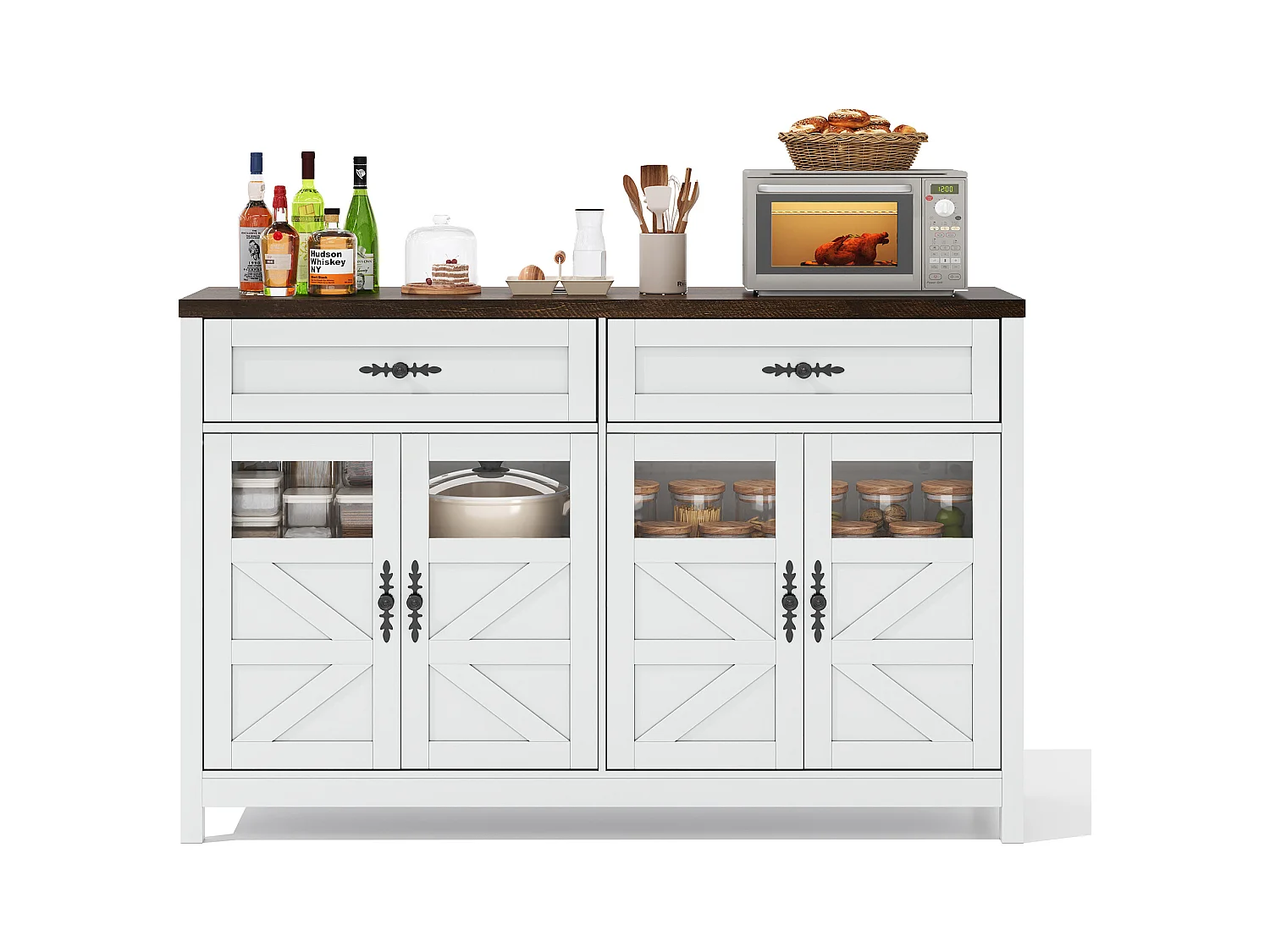 Buffet de salle avec rangement -  140 x 90 x 39 cm -  avec 4 portes + 2 grands tiroirs - MDF - blanc