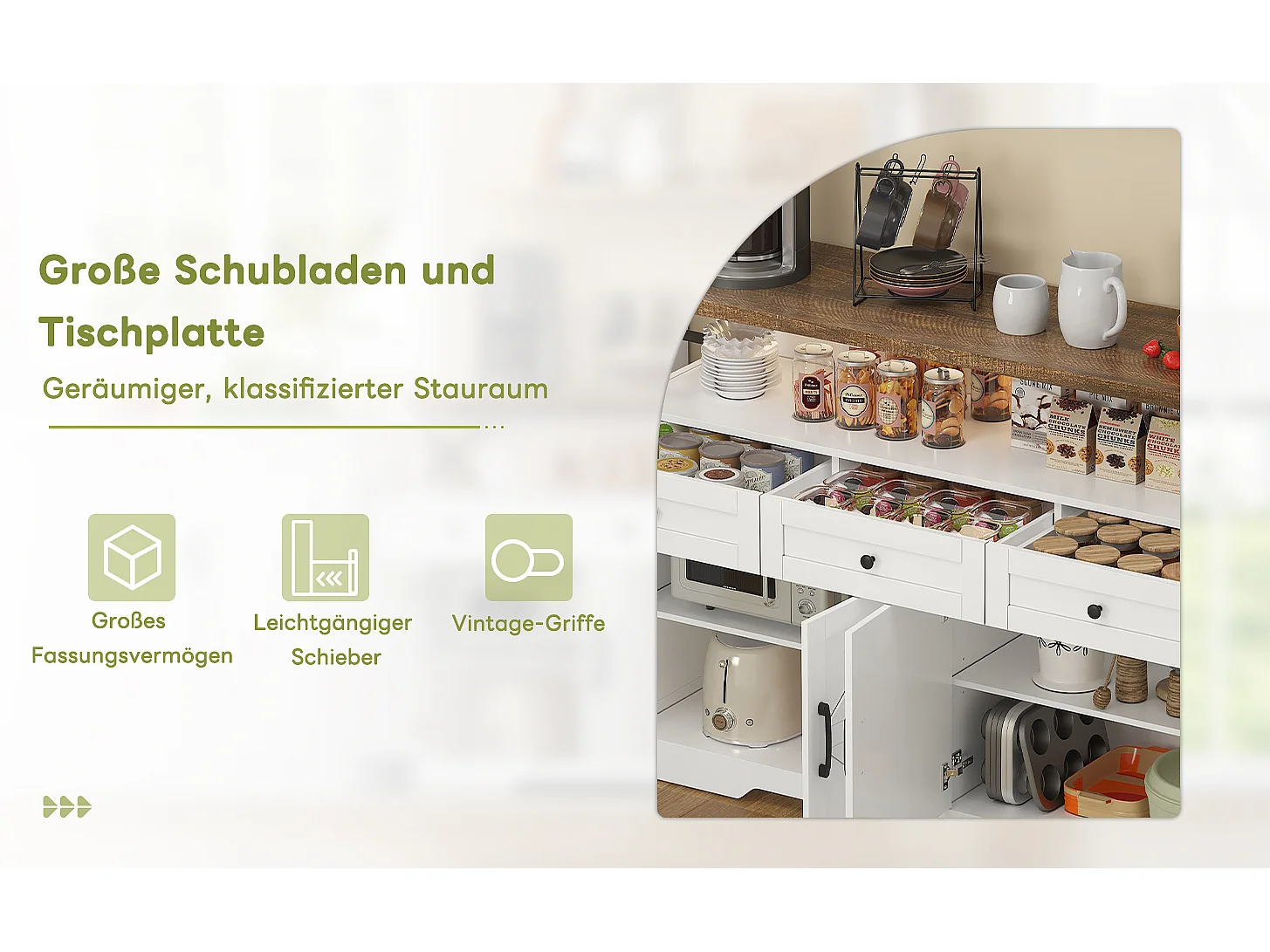 Keuken dressoir met 4 deuren - 140 x 95 x 35 cm - kasten met planken + 3 laden - MDF - wit