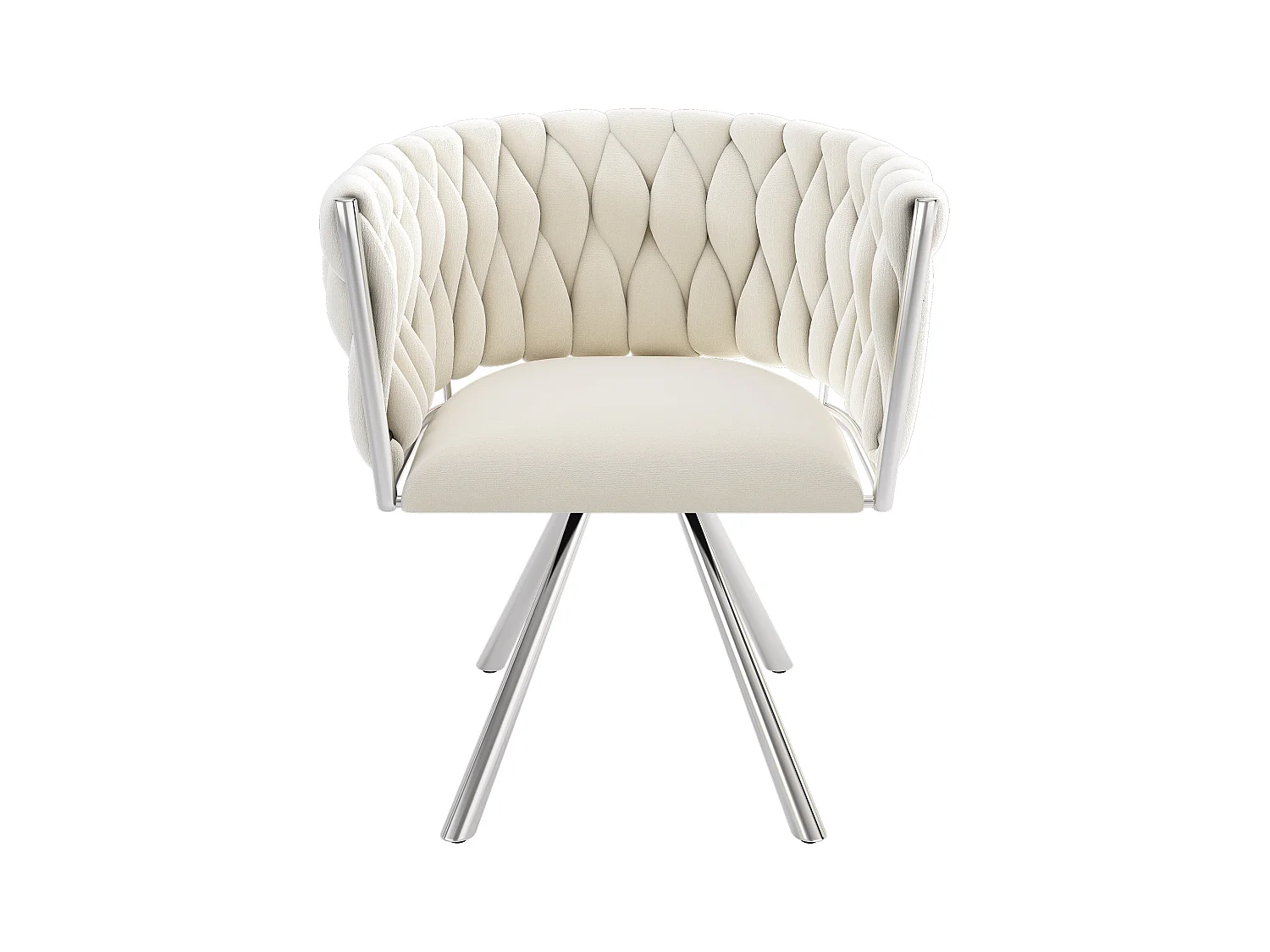 Set van 2 draaistoelen met armleuningen in beige fluweel en zilverkleurig metaal