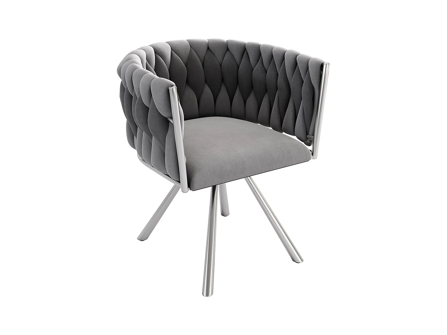 Conjunto de 2 sillas giratorias con reposabrazos en terciopelo gris y metal plateado