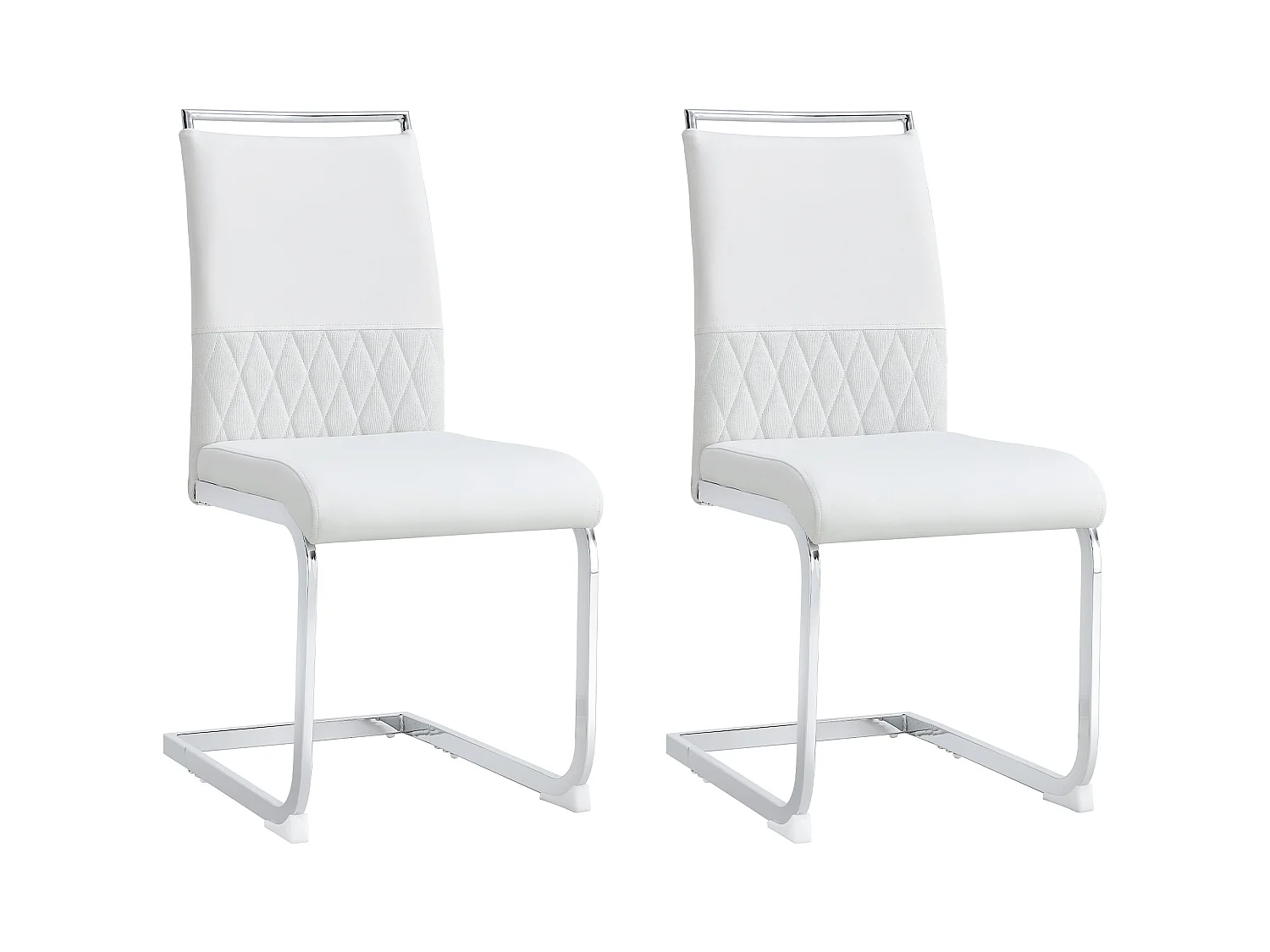 Lot de 2 chaises cantilever avec Assise rembourrée en PU, blanc