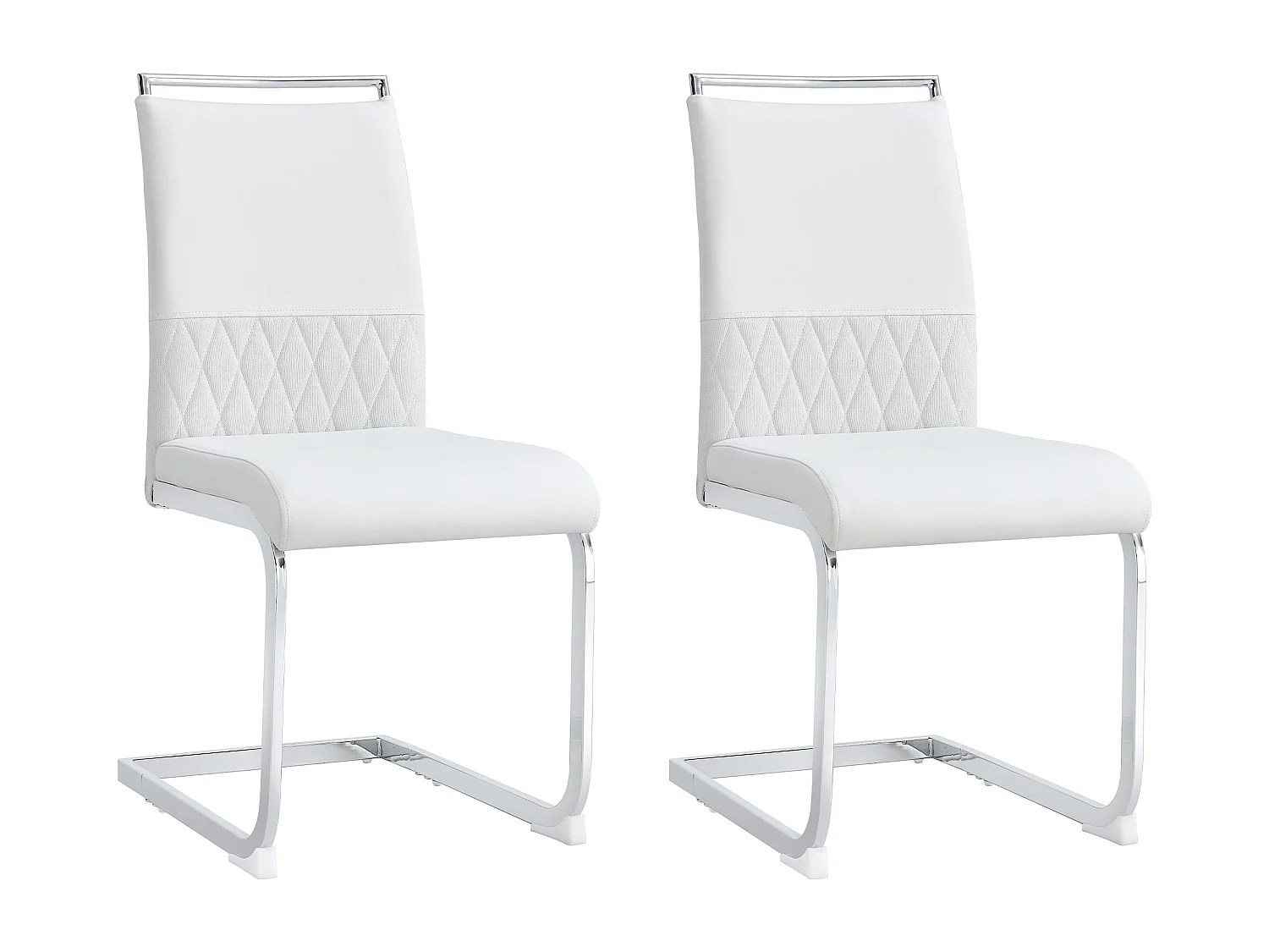 Lot de 2 chaises cantilever avec Assise rembourrée en PU, blanc