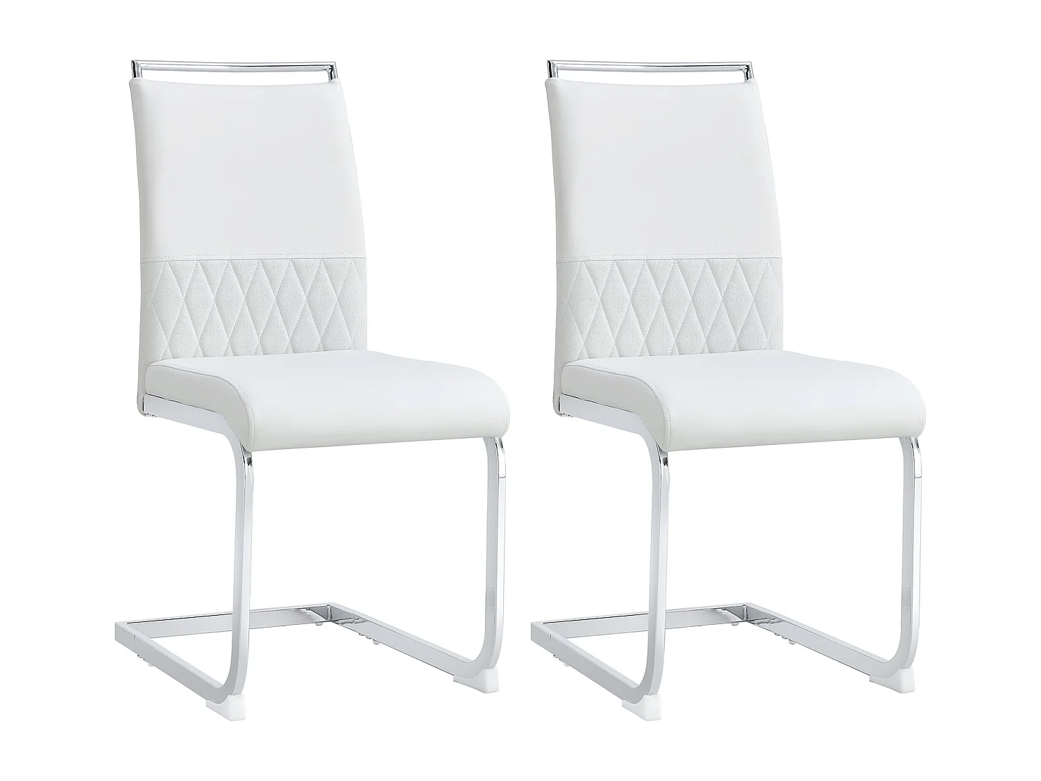 Lot de 2 chaises cantilever avec Assise rembourrée en PU, blanc
