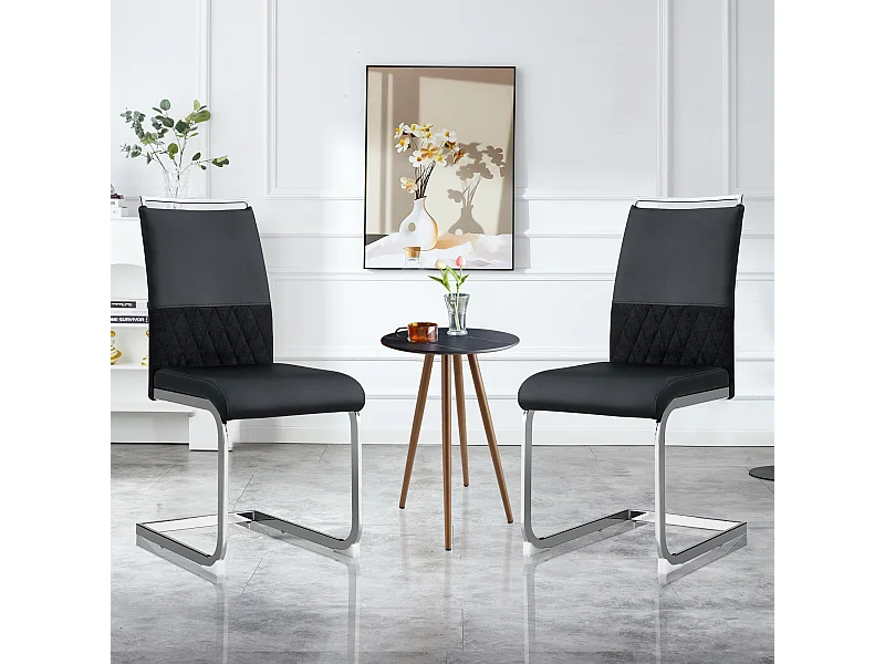 Lot de 2 chaises cantilever avec Assise rembourrée en PU, noir