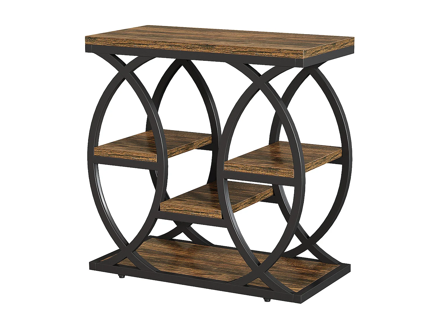 Zusatztisch mit 4 Regalen, schmaler Nachttisch mit 60 cm Breite und Stauraum für Wohnzimmer, Schlafzimmer, Eingangsbereich