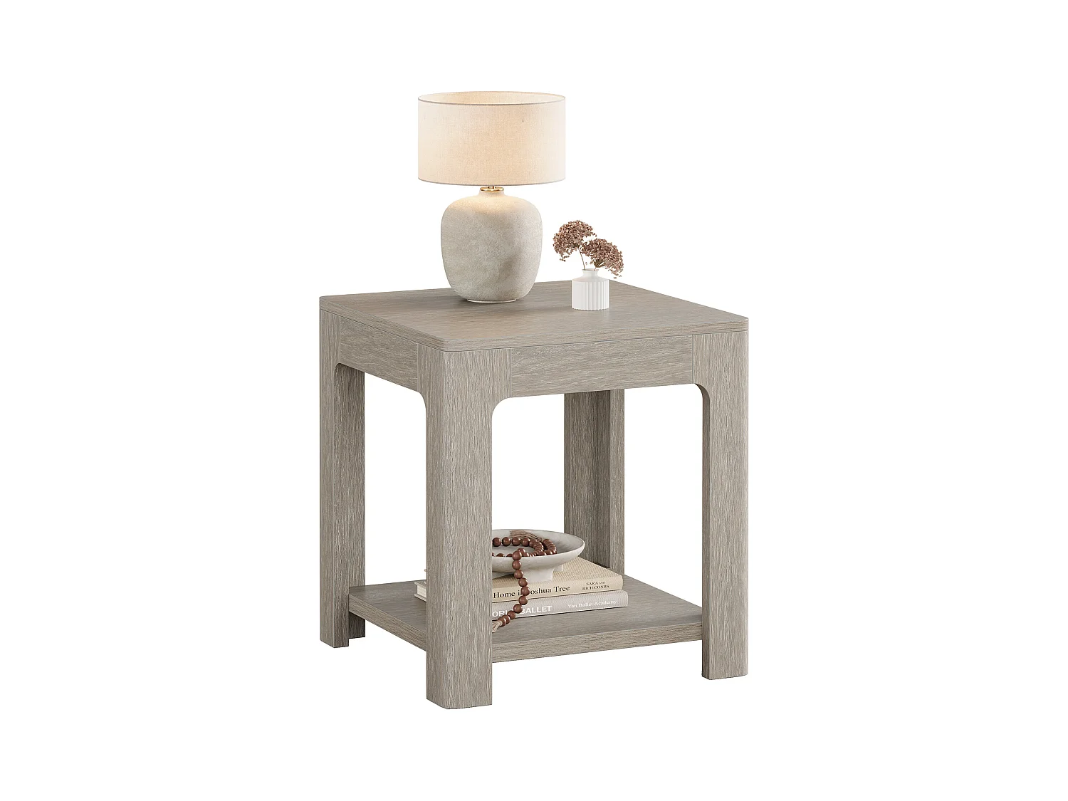 Kwadratowy stolik boczny, 2-poziomowy drewniany stolik nocny, idealny do sypialni lub salonu, łatwy w montażu, kolor szary