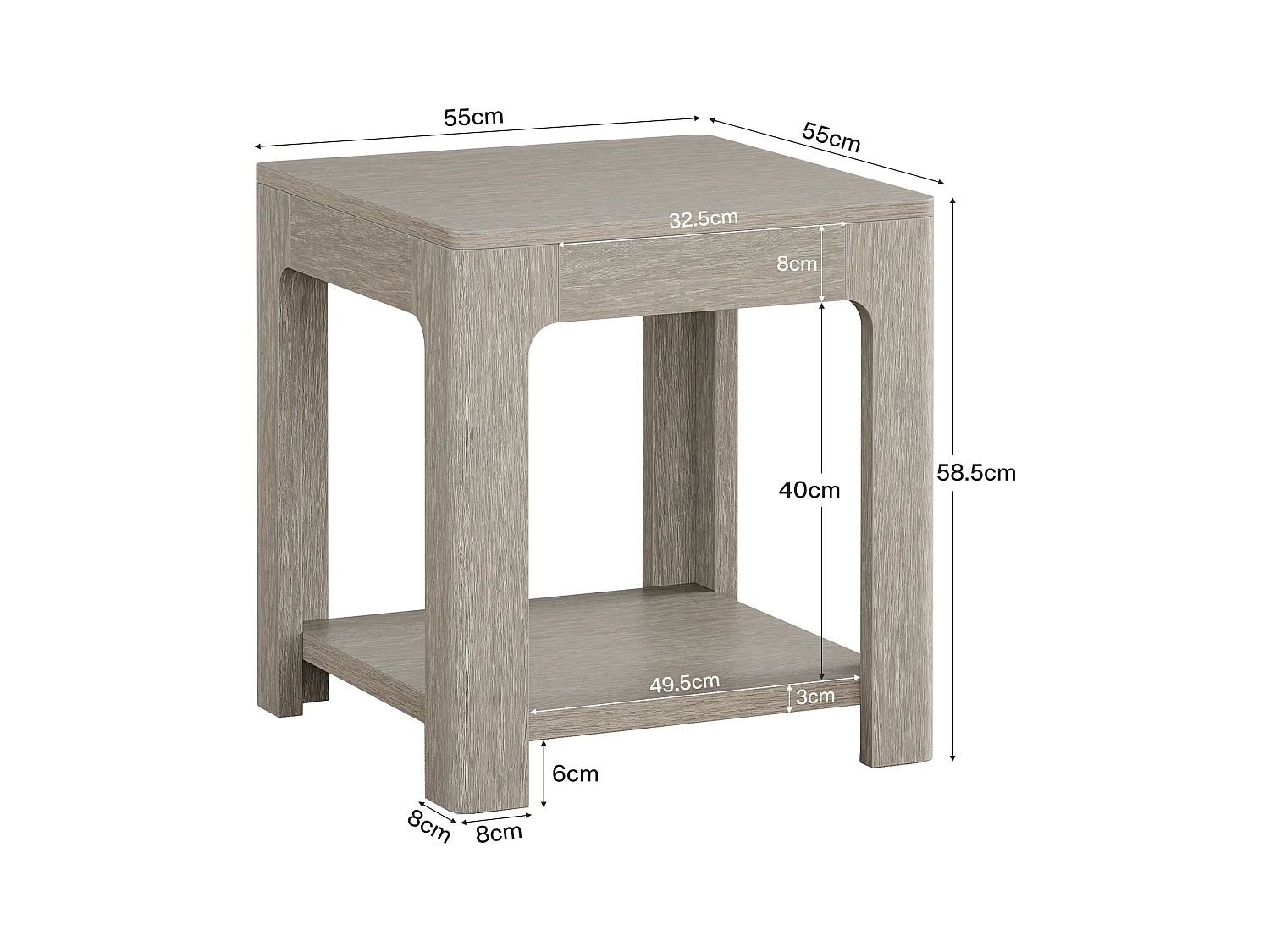 Kwadratowy stolik boczny, 2-poziomowy drewniany stolik nocny, idealny do sypialni lub salonu, łatwy w montażu, kolor szary