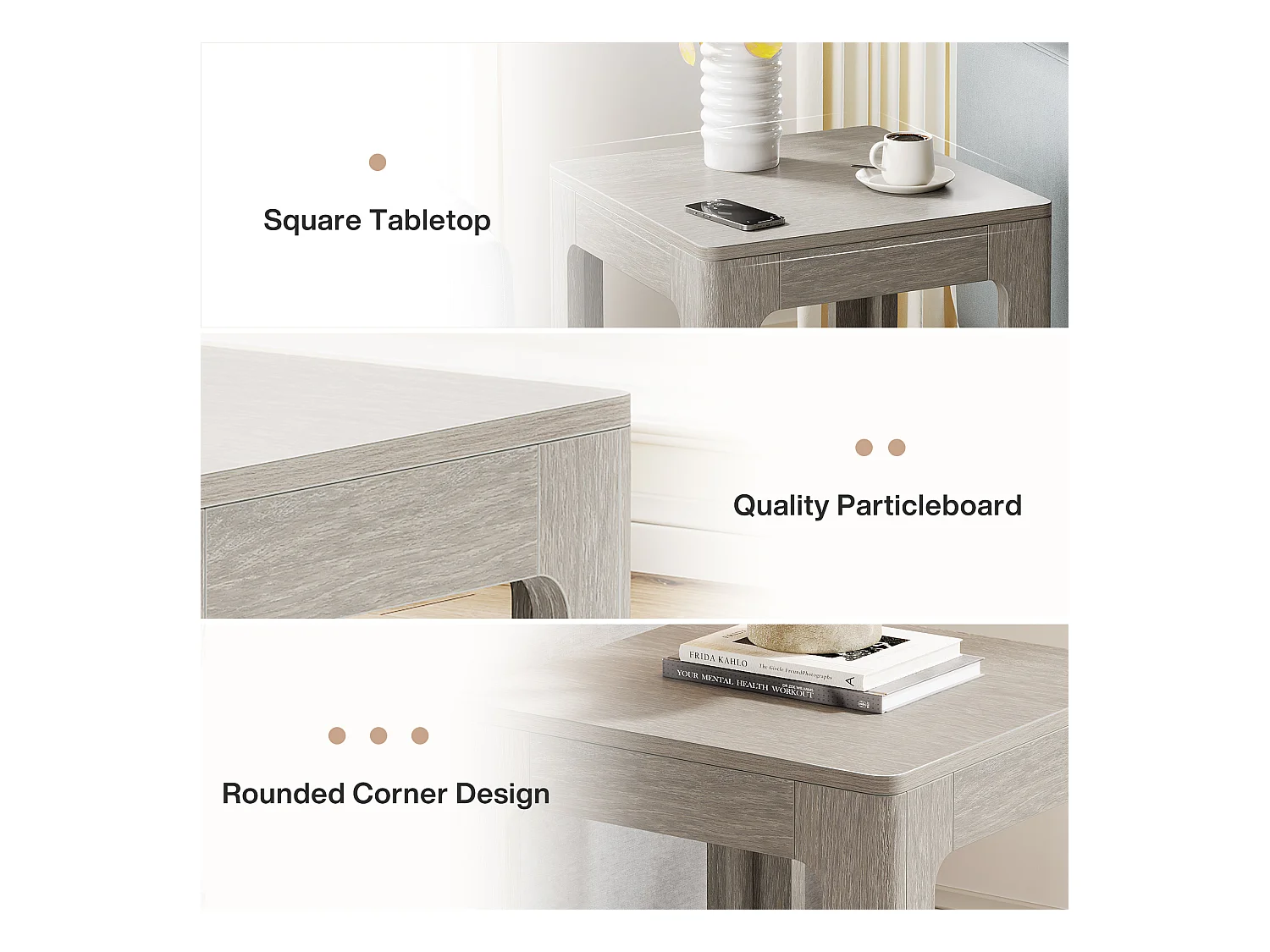 Kwadratowy stolik boczny, 2-poziomowy drewniany stolik nocny, idealny do sypialni lub salonu, łatwy w montażu, kolor szary