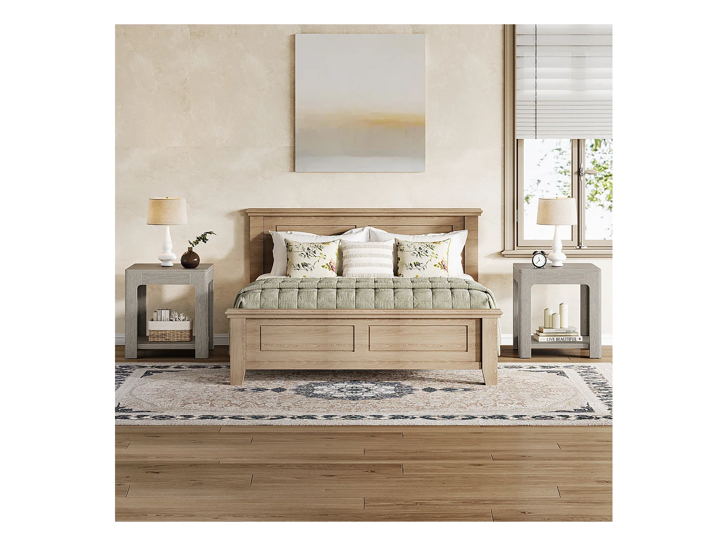 Kwadratowy stolik boczny, 2-poziomowy drewniany stolik nocny, idealny do sypialni lub salonu, łatwy w montażu, kolor szary