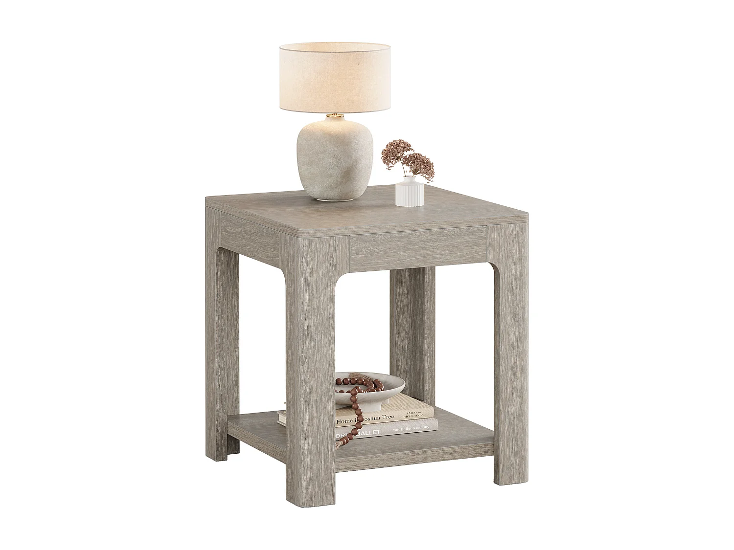 Table d'appoint Carrée, Table de Chevet en Bois à 2 Niveaux, Ldéale pour la Chambre ou Le Salon, Facile à Monter, Couleur Grise