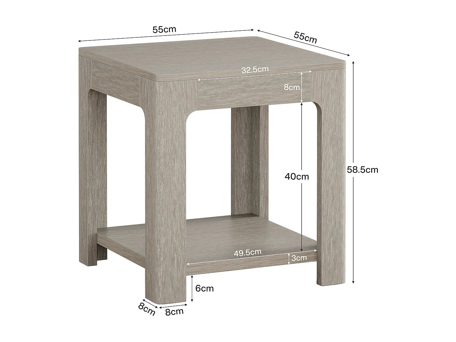 Table d'appoint Carrée, Table de Chevet en Bois à 2 Niveaux, Ldéale pour la Chambre ou Le Salon, Facile à Monter, Couleur Grise