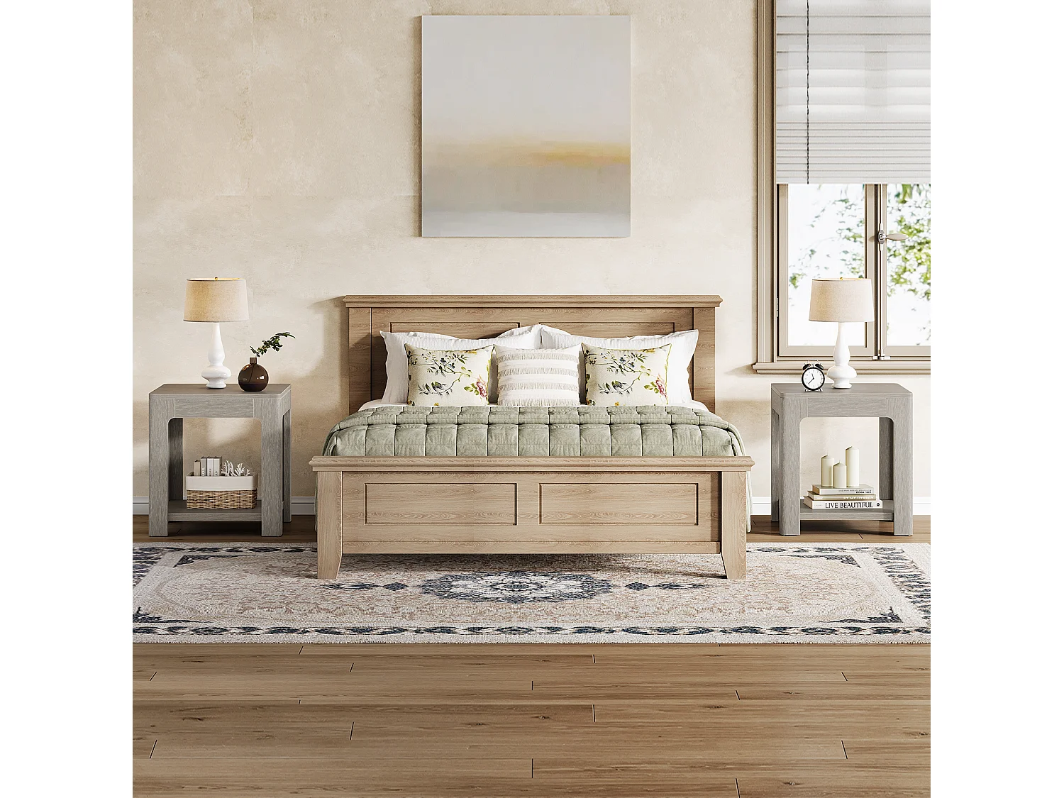 Table d'appoint Carrée, Table de Chevet en Bois à 2 Niveaux, Ldéale pour la Chambre ou Le Salon, Facile à Monter, Couleur Grise