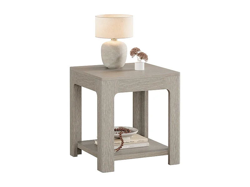 Tavolino quadrato, comodino in legno a 2 ripiani, ideale per camera da letto o soggiorno, facile da montare, colore grigio