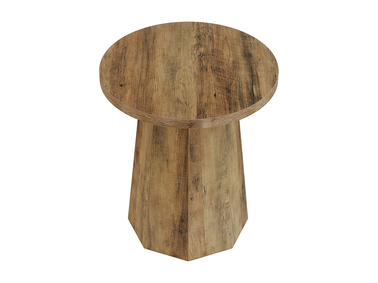 Table d'appoint ronde en bois avec socle octogonal - Base rustique marron - Meuble accentué pour salon, chambre à coucher (1)