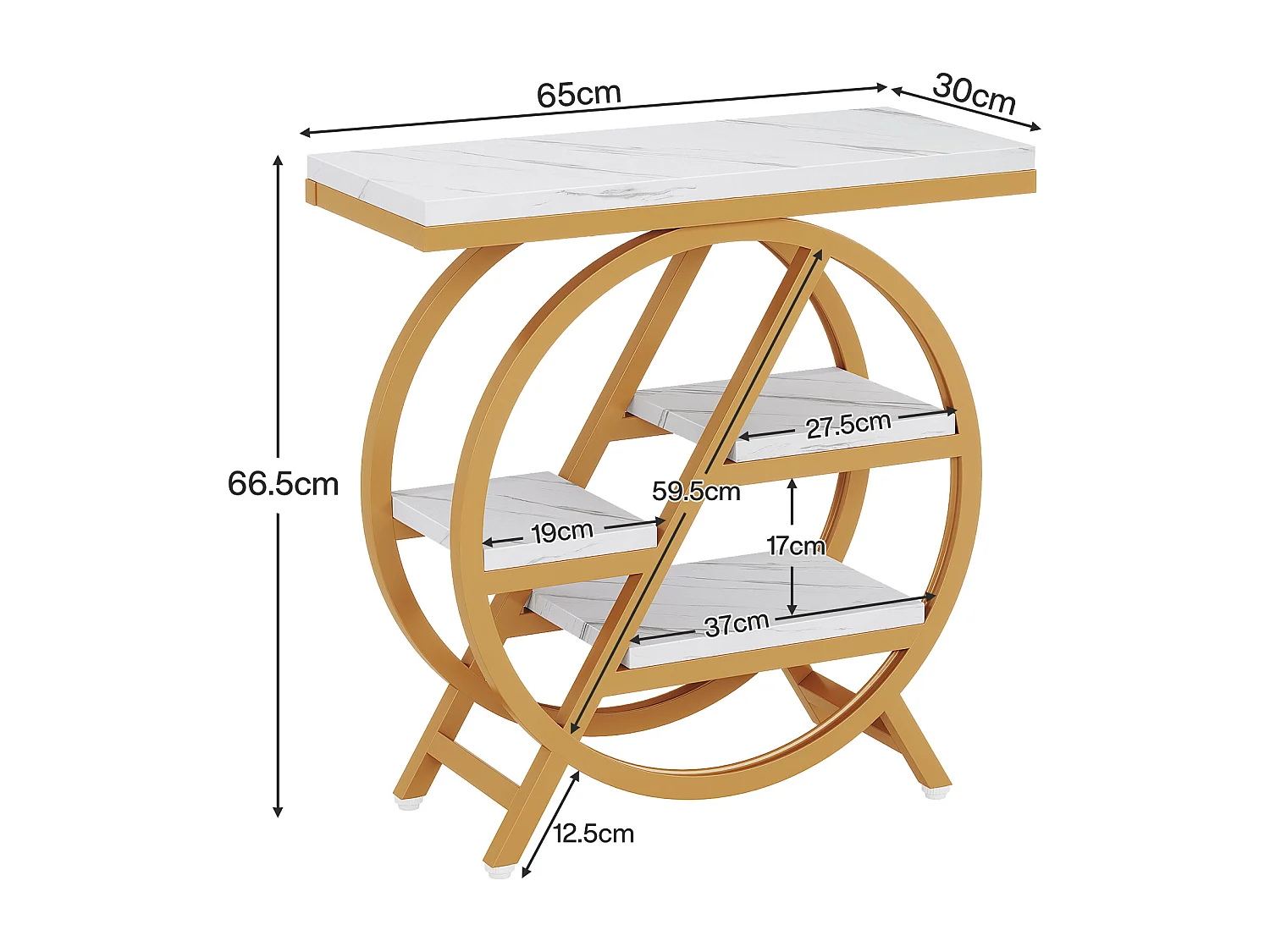 Table d'appoint à 3 Niveaux en Imitation marbre avec Rangement,d'appoint étroite en Bois avec Cadre géométrique en métal, Table de Chevet Moderne pour Salon