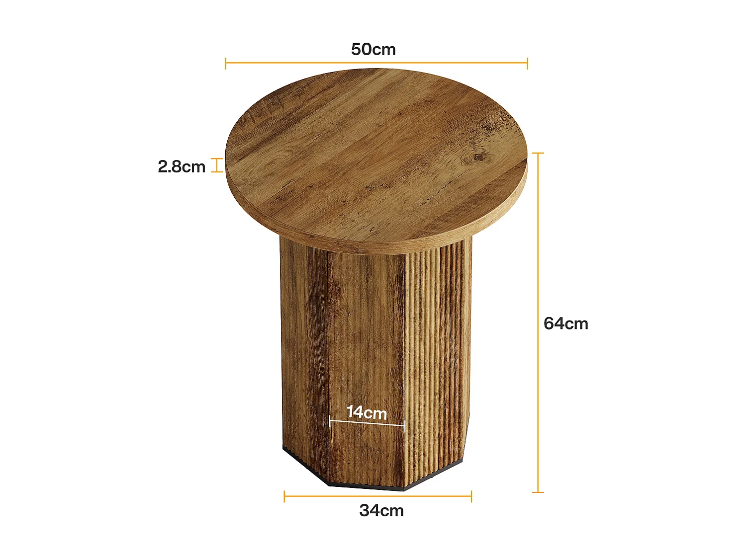 Table d'appoint ronde, petite table d'appoint en bois, 50 x 50 x 64 cm, table basse, table de chevet pour salon, chambre à coucher, marron