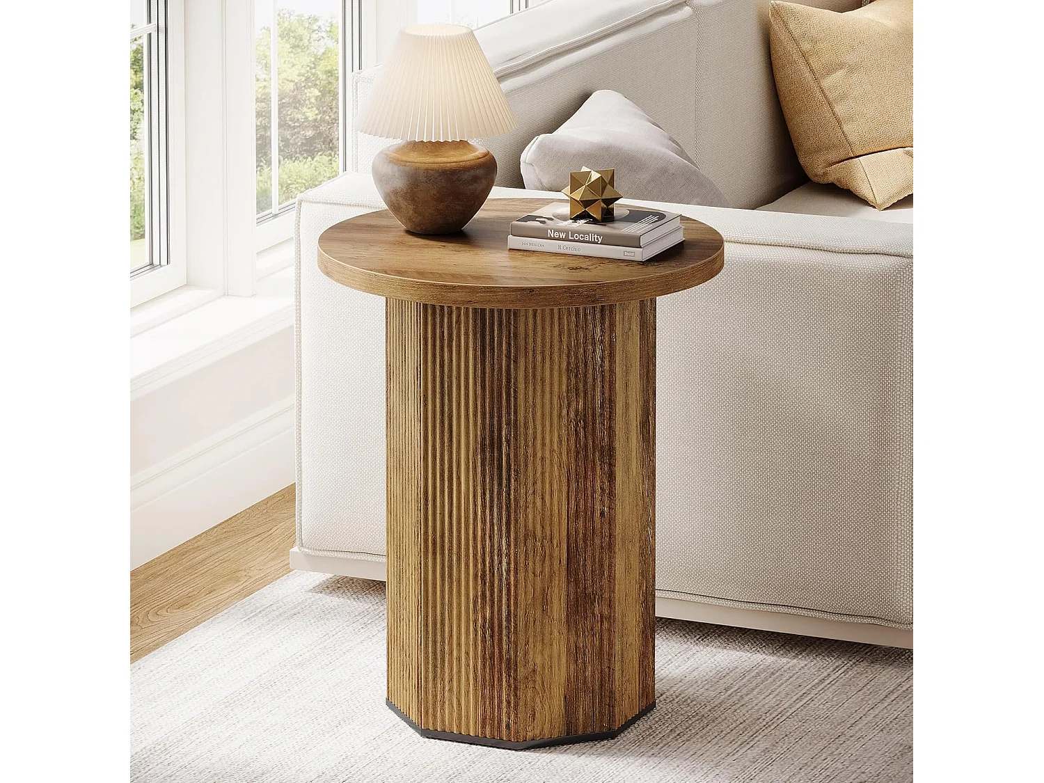 Table d'appoint ronde, petite table d'appoint en bois, 50 x 50 x 64 cm, table basse, table de chevet pour salon, chambre à coucher, marron