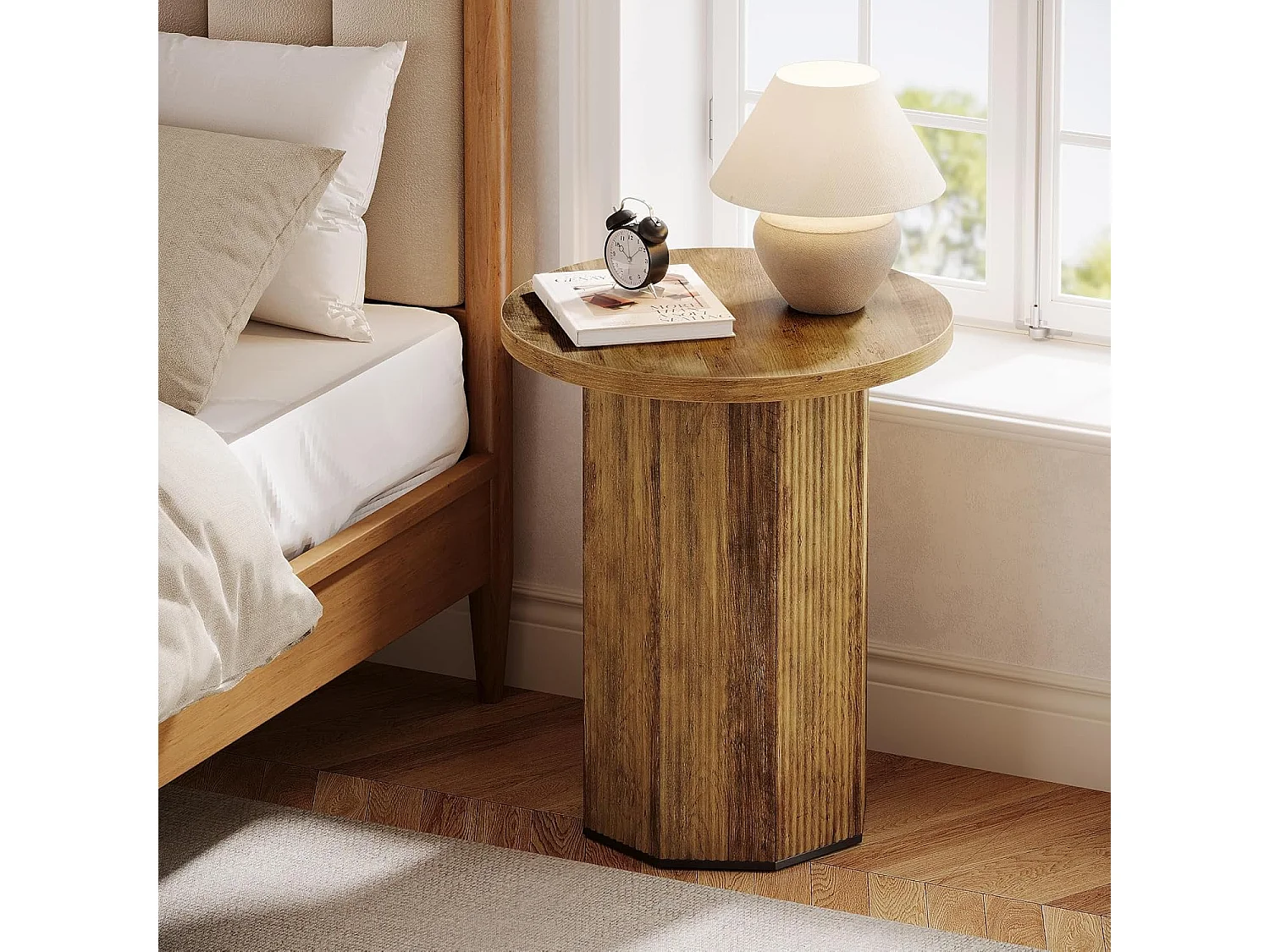 Table d'appoint ronde, petite table d'appoint en bois, 50 x 50 x 64 cm, table basse, table de chevet pour salon, chambre à coucher, marron