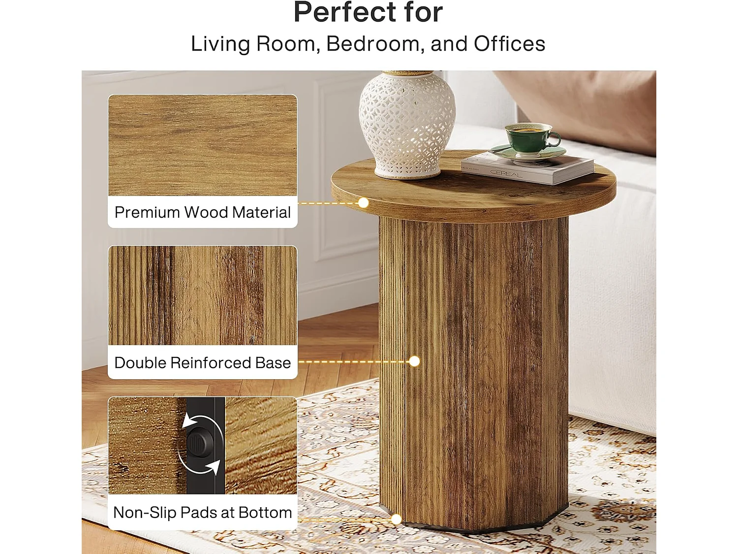 Table d'appoint ronde, petite table d'appoint en bois, 50 x 50 x 64 cm, table basse, table de chevet pour salon, chambre à coucher, marron