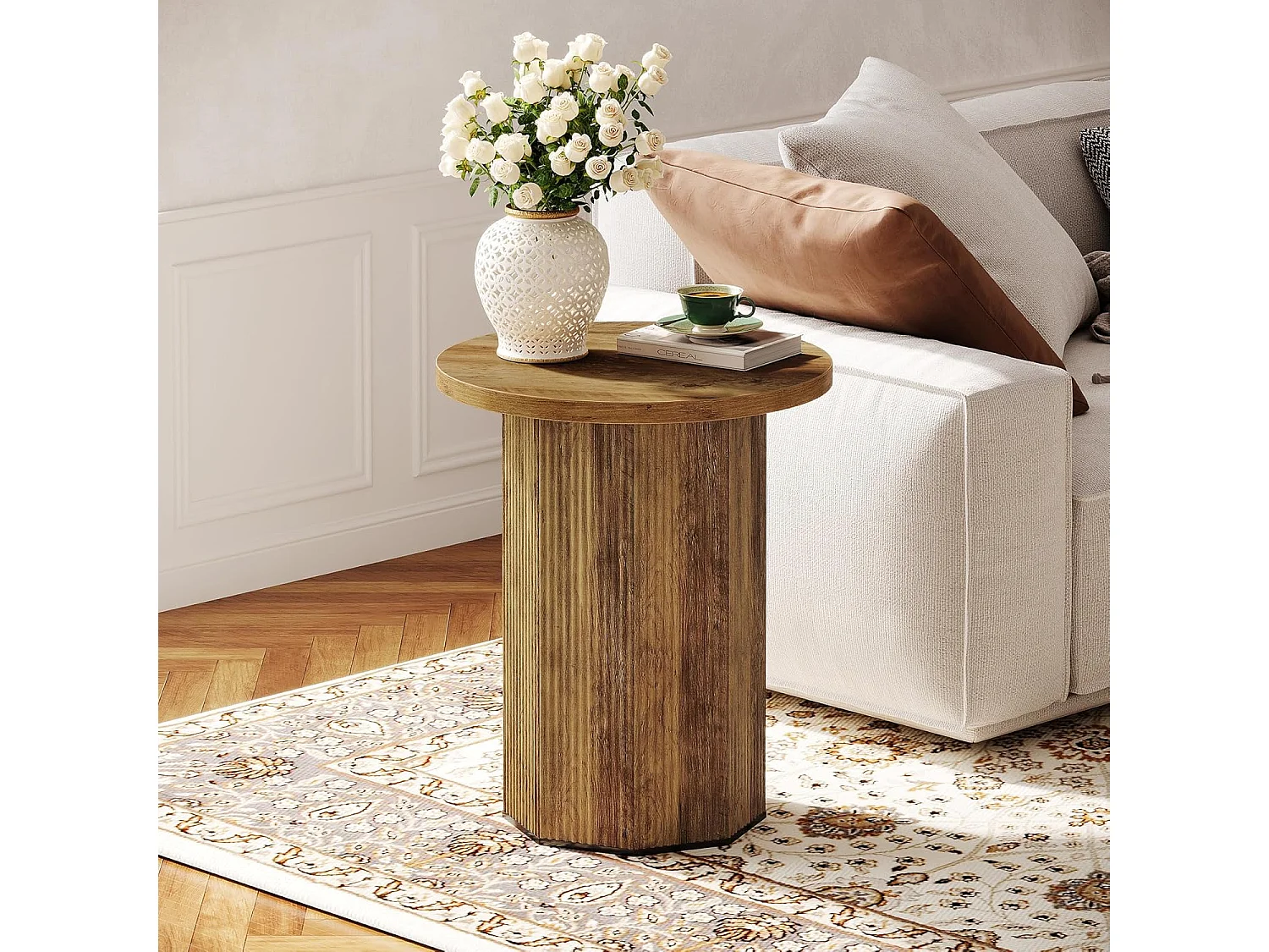 Table d'appoint ronde, petite table d'appoint en bois, 50 x 50 x 64 cm, table basse, table de chevet pour salon, chambre à coucher, marron