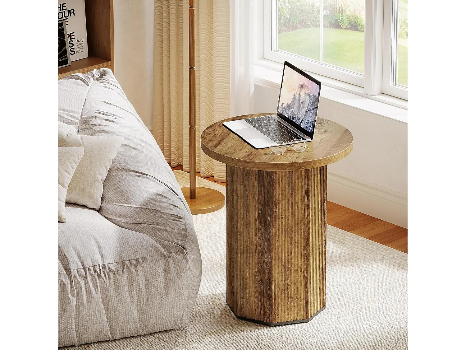 Table d'appoint ronde, petite table d'appoint en bois, 50 x 50 x 64 cm, table basse, table de chevet pour salon, chambre à coucher, marron