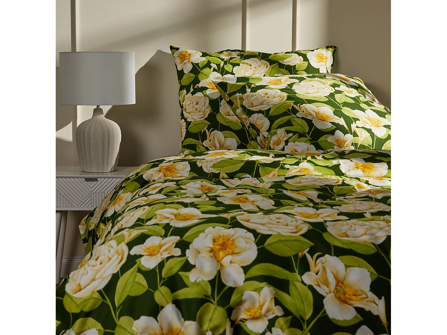 Literie en satin de coton Fenilla vert foncé 200 x 220