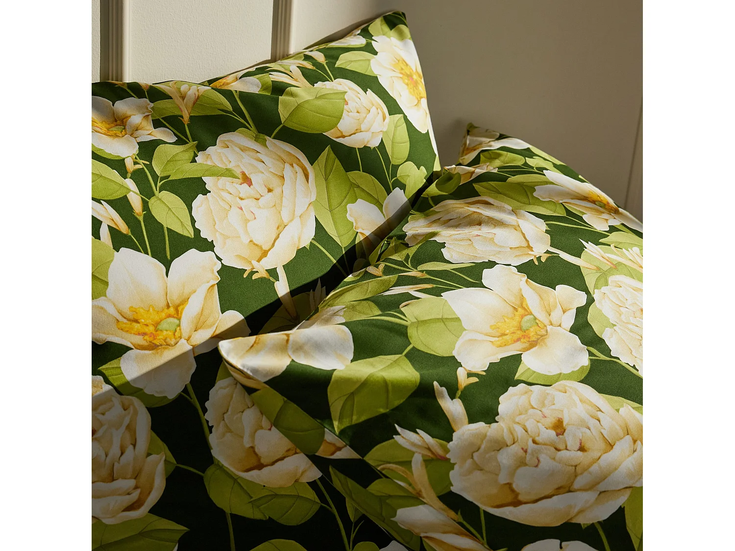 Literie en satin de coton Fenilla vert foncé 200 x 220