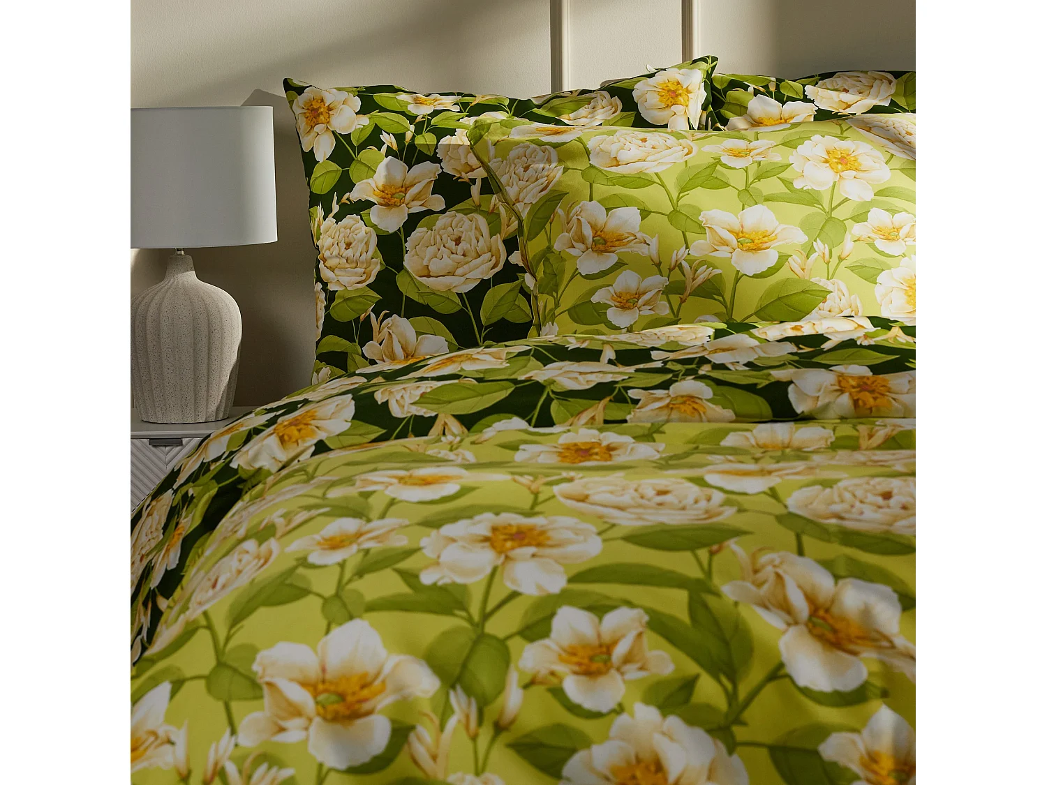 Literie en satin de coton Fenilla vert foncé 200 x 220