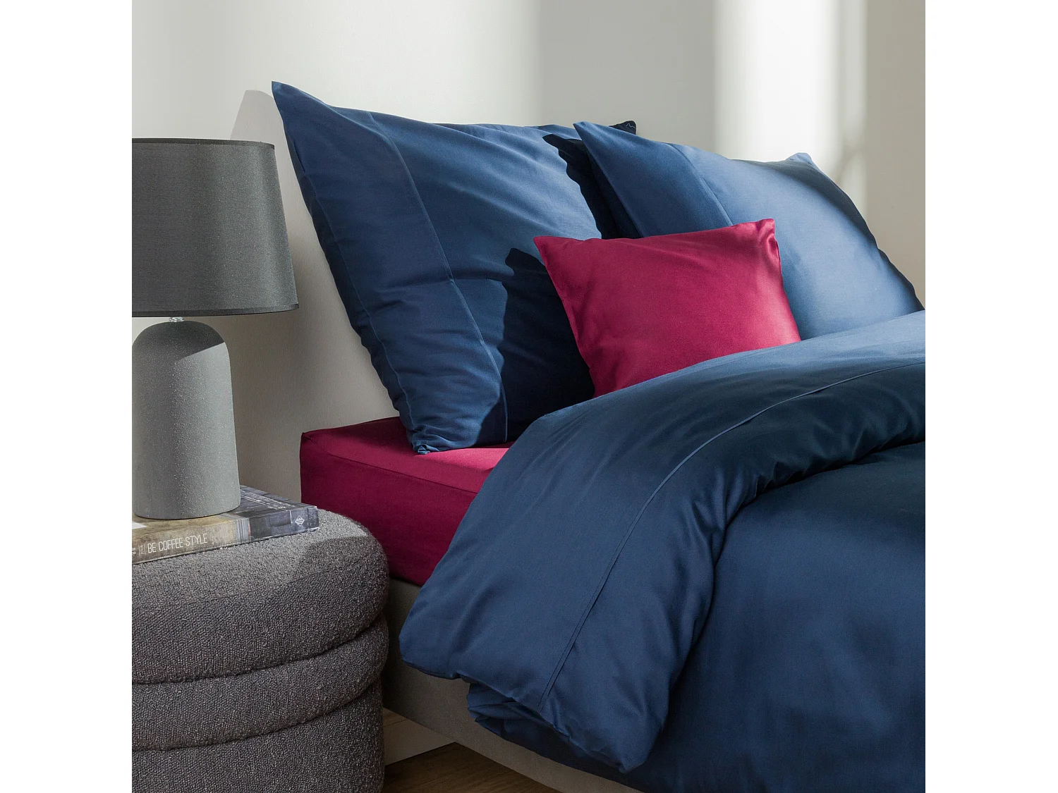 Parure de lit Satinette Bleu Foncé Coton 200x220