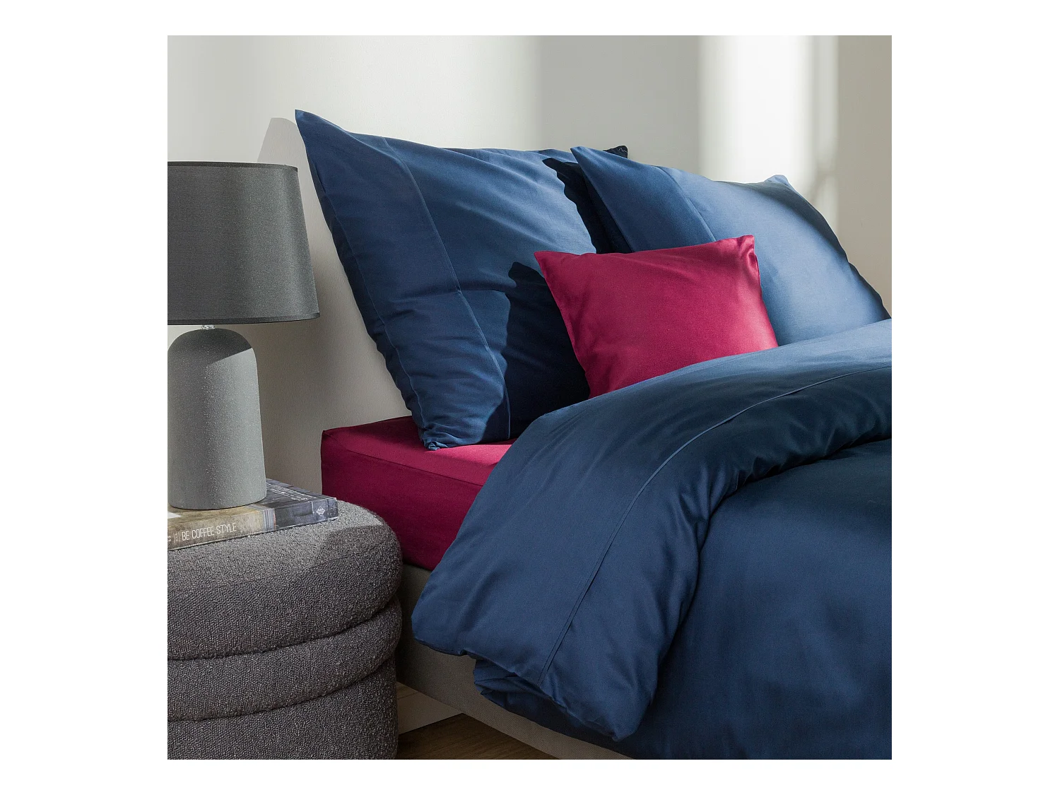 Parure de lit Prestige Bleu Foncé Satin de Coton 160x200