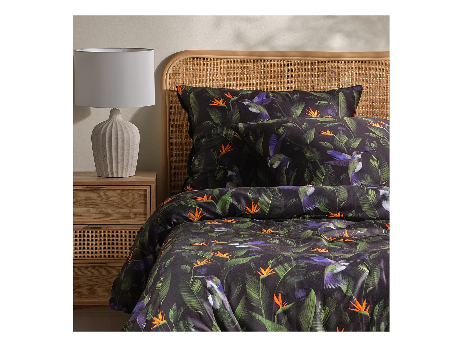 Parure de lit Oaziso Noir Satin de Coton 200x220 cm