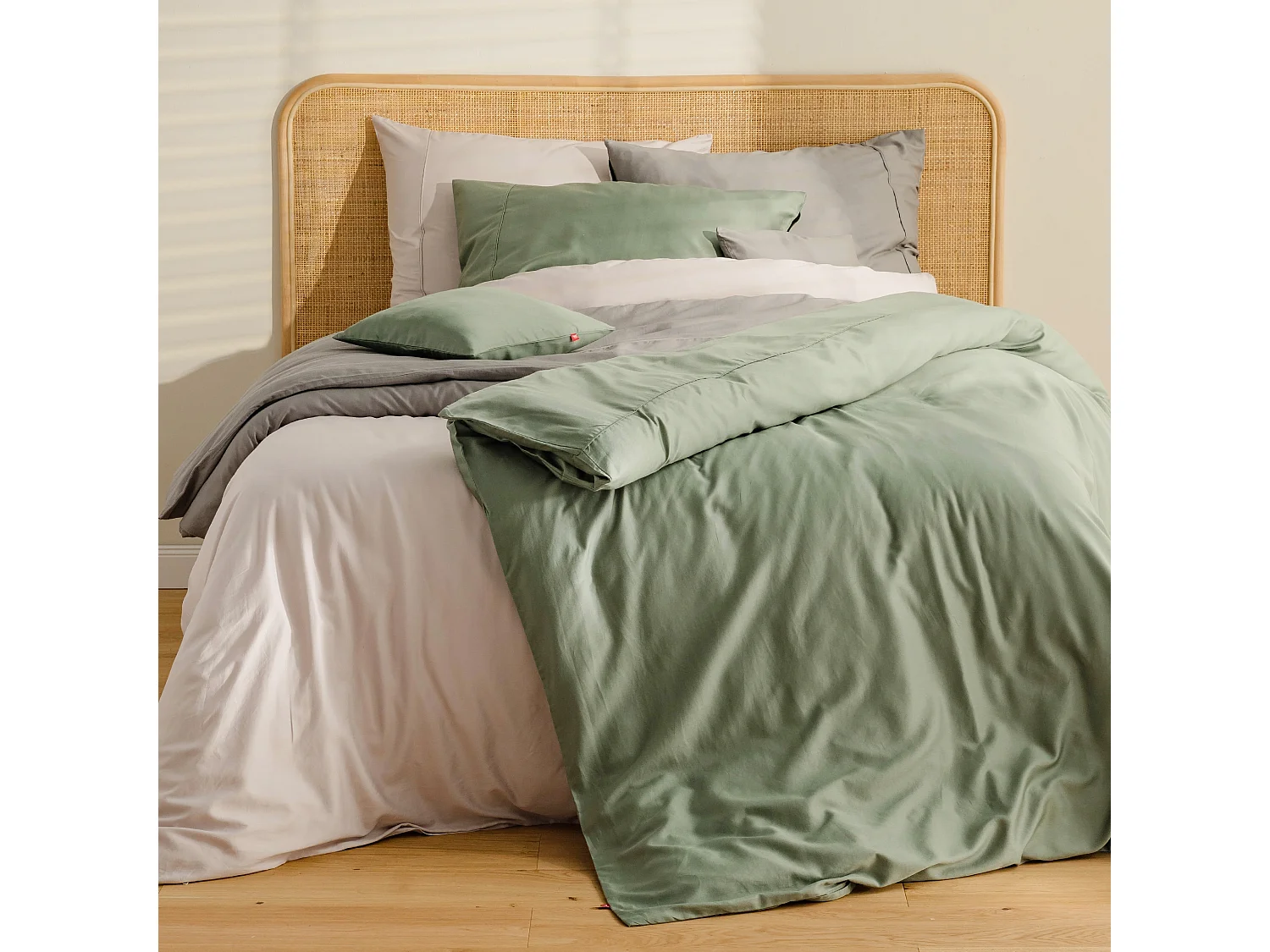 Satin-Baumwoll-Bettwäsche Satinette Mittelgrau 140 x 200