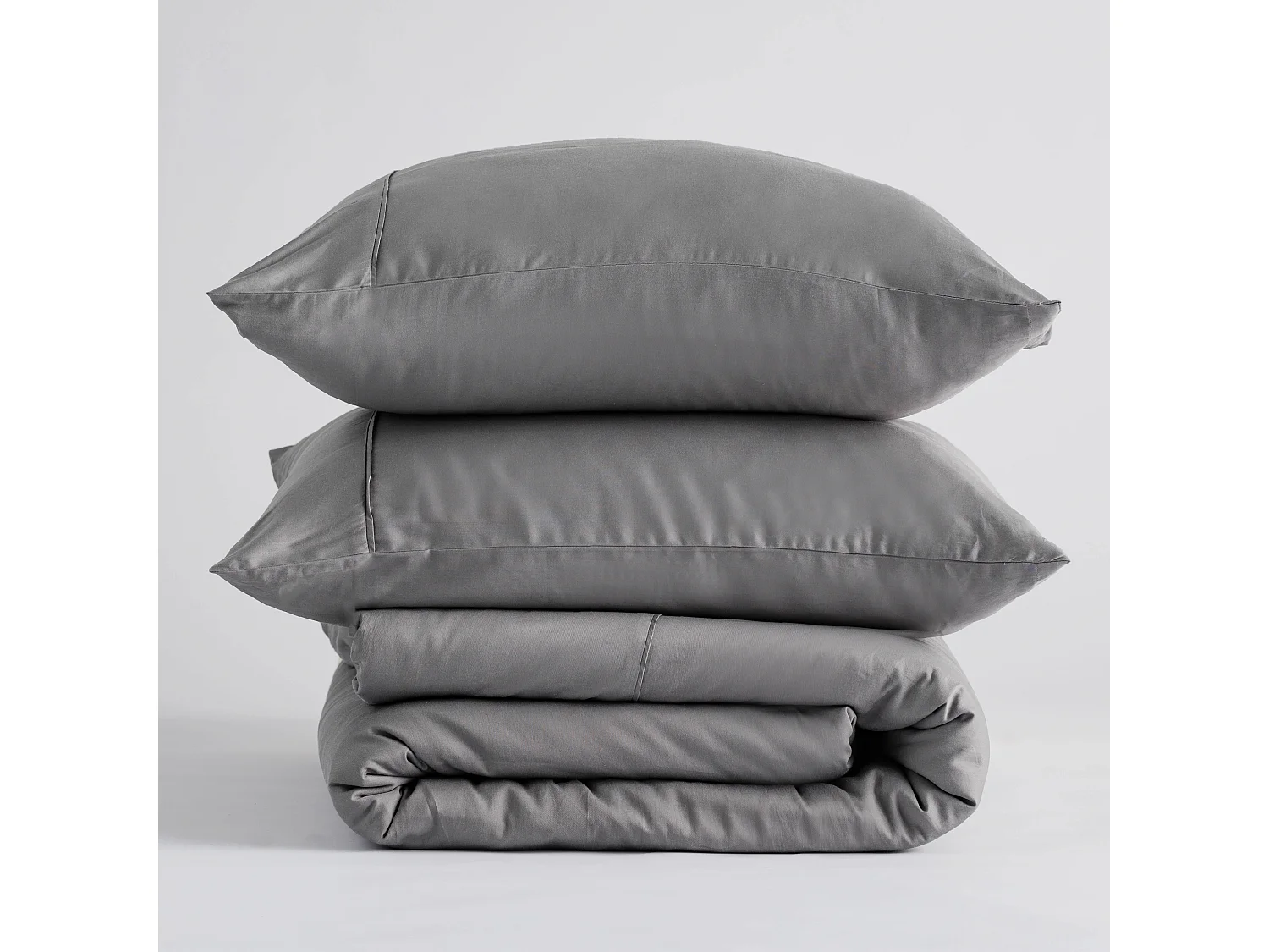 Satin-Baumwoll-Bettwäsche Satinette Mittelgrau 140 x 200