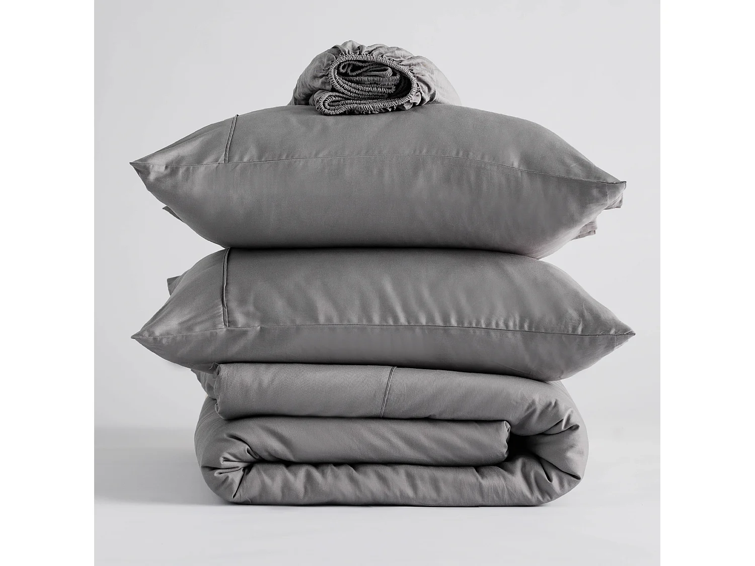 Satin-Baumwoll-Bettwäsche Satinette Mittelgrau 140 x 200