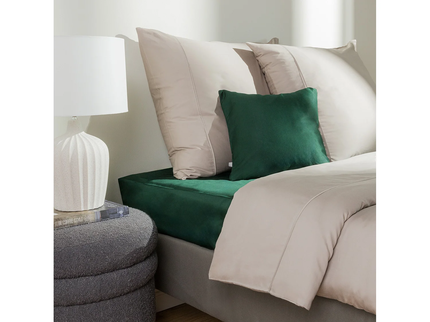 Parure de lit Satinette Beige Moyen Coton Satin 200x220