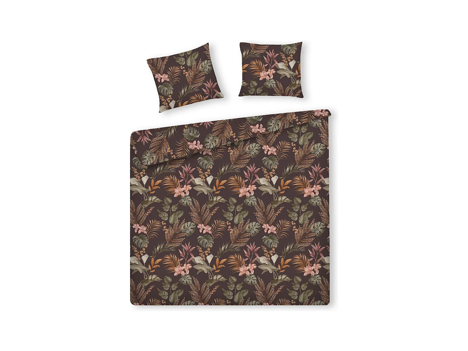 Parure de lit Orchidea brun moyen satin de coton 160 x 200