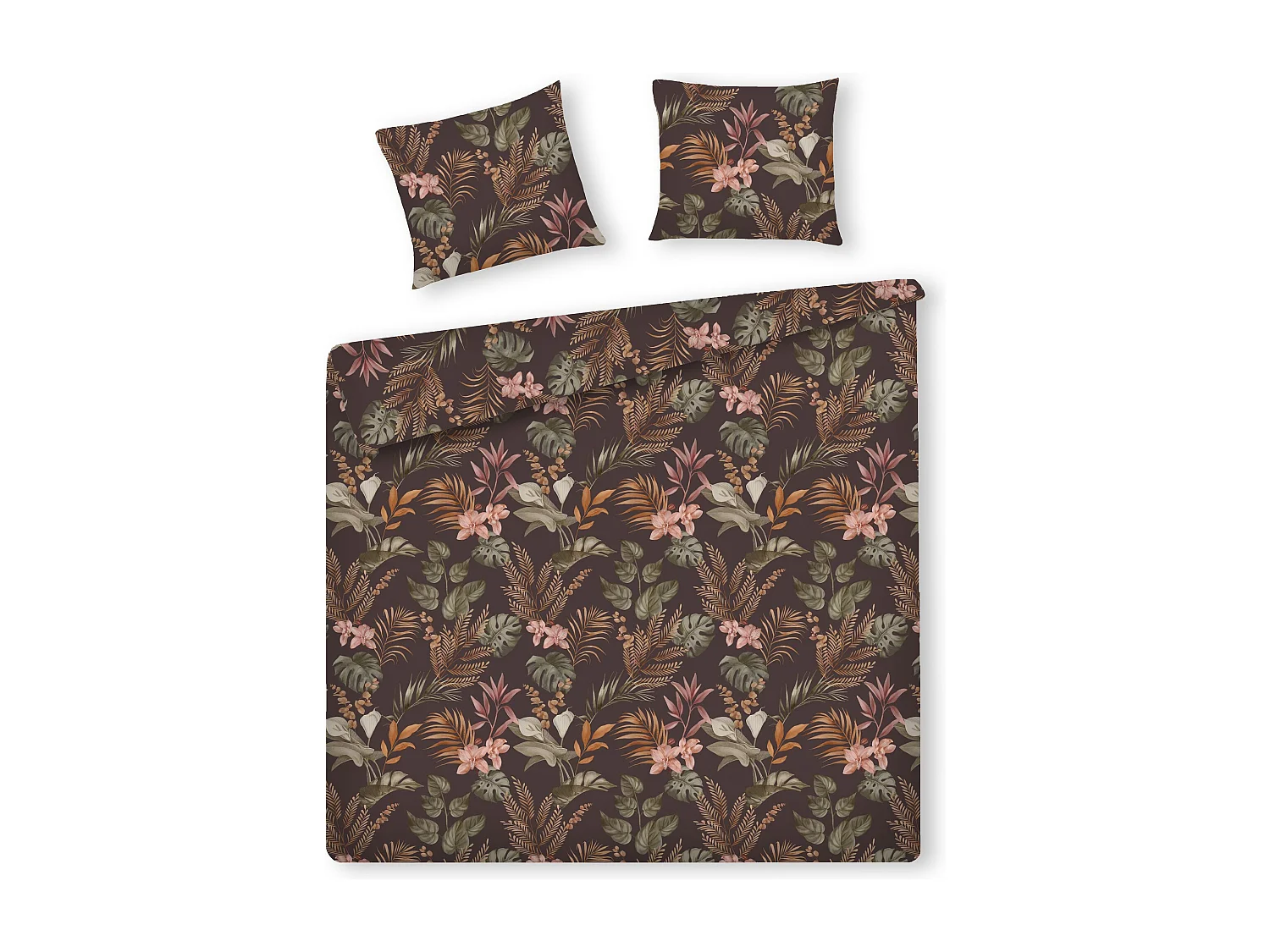 Parure de lit Orchidea brun moyen satin de coton 160 x 200