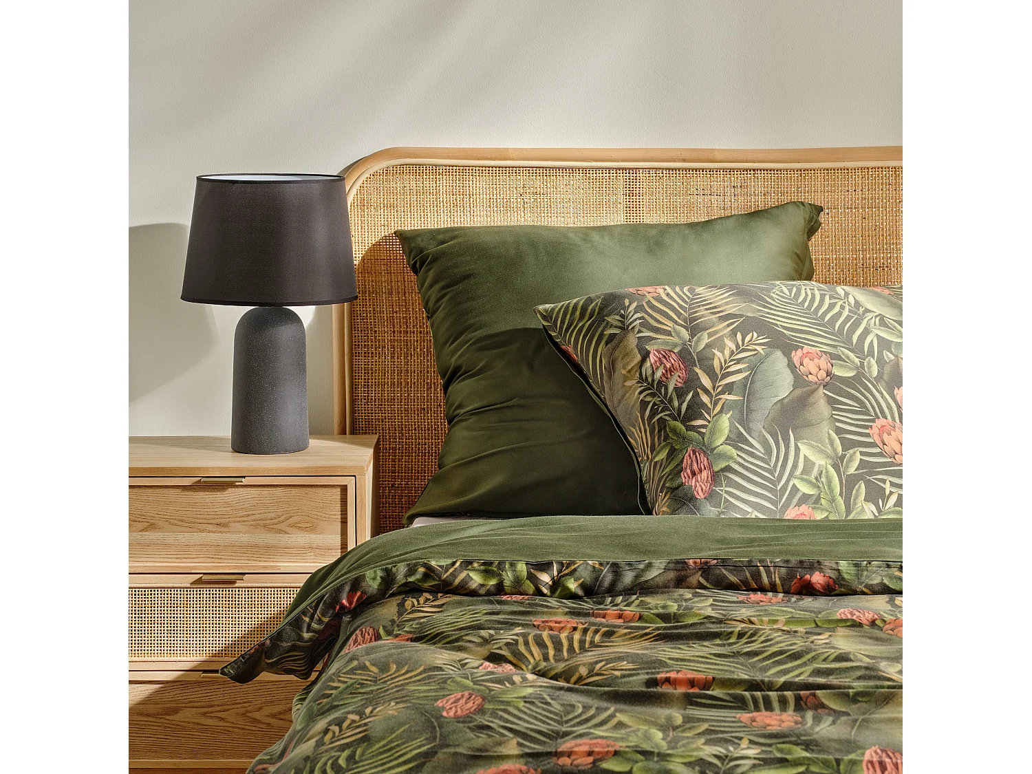 Parure de lit Tropini Vert Foncé Satin de Coton 200x220