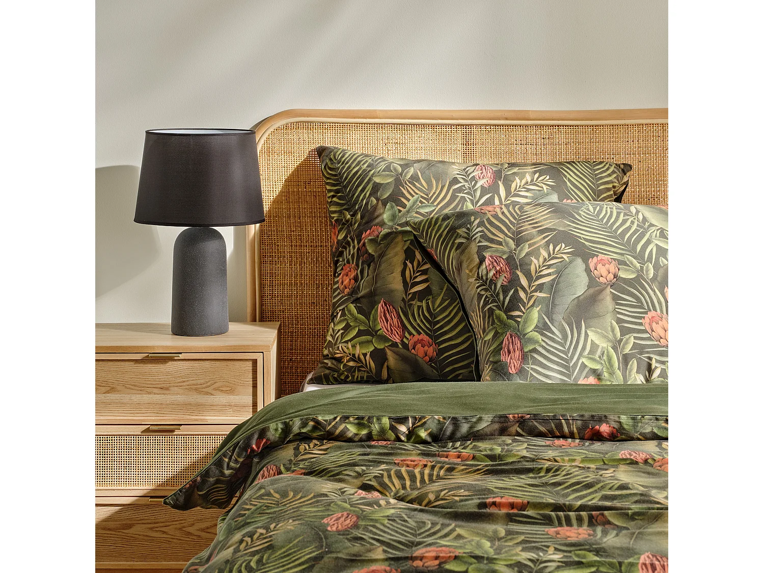 Parure de lit Tropini Vert Foncé Satin de Coton 200x220